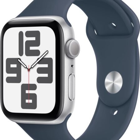 Alternative view of Apple Watch SE - 44mm - Silver Aluminium Case with Storm Blue Sport Band - M/L