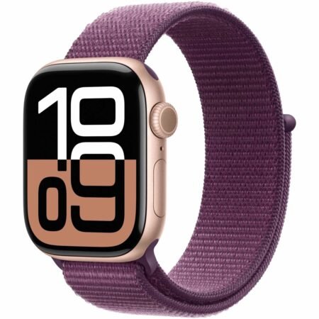 Alternative view of Apple Watch Series 10 - Wifi + 4G - 42mm - Rose Gouden Aluminium Case met Plum Geweven Sportbandje